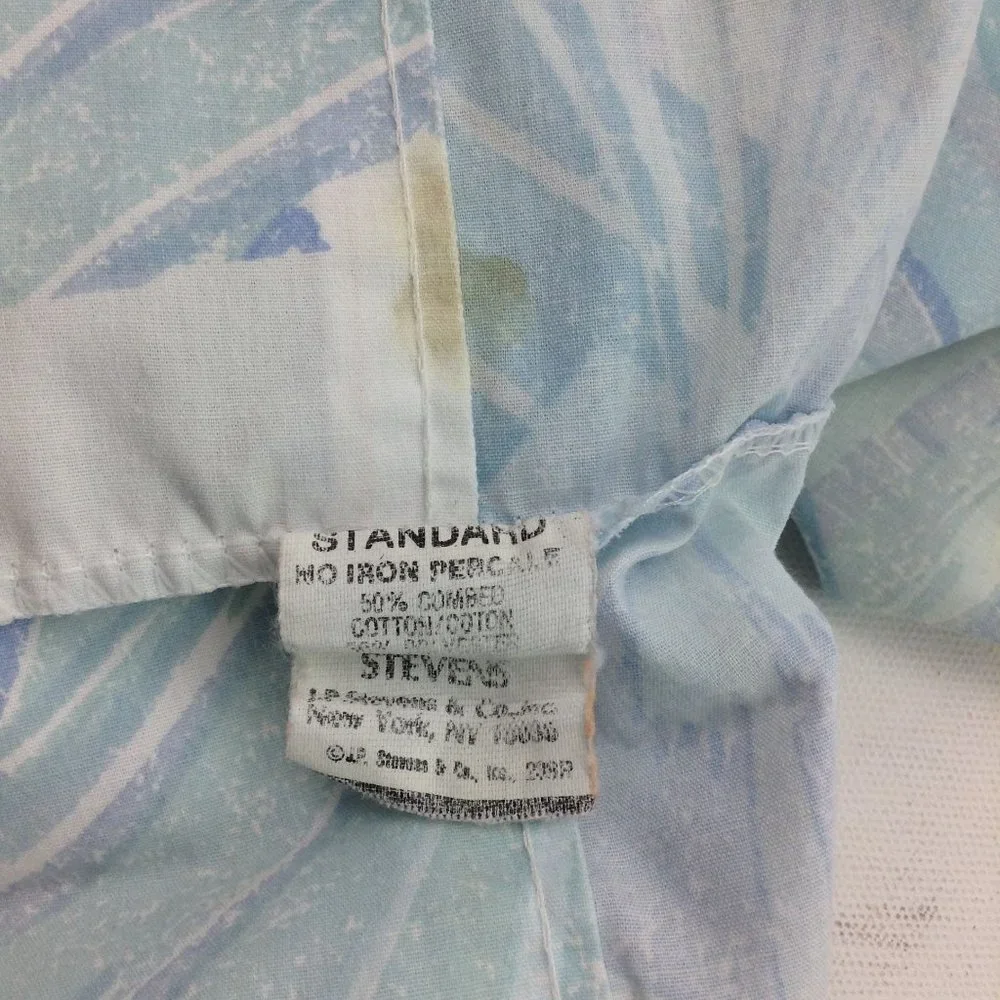 Vintage JP Stevens Company 80's Twin Sheet Set Blue Geometric Leaves